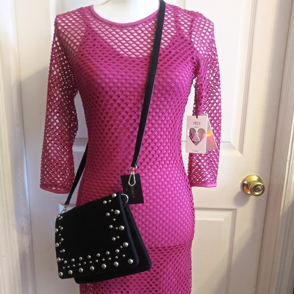 Mesh dress with crossbody purse